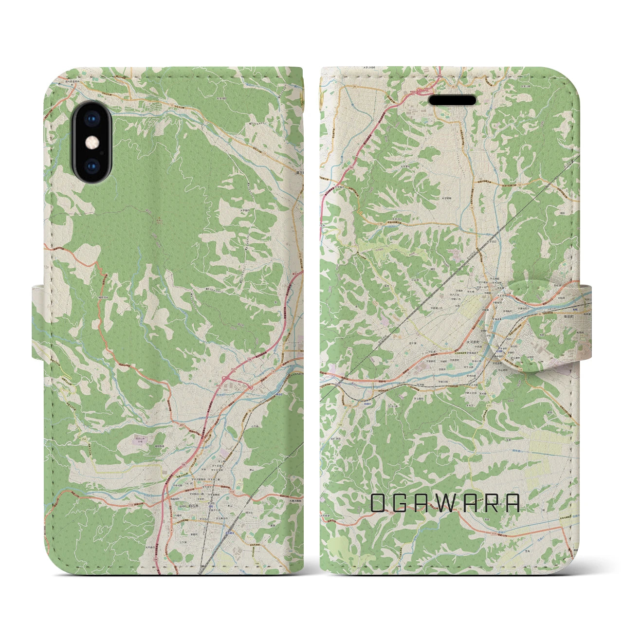 【大河原(宮城県)】地図柄iPhoneケース(手帳タイプ)ナチュラル・iPhone XS / X 用