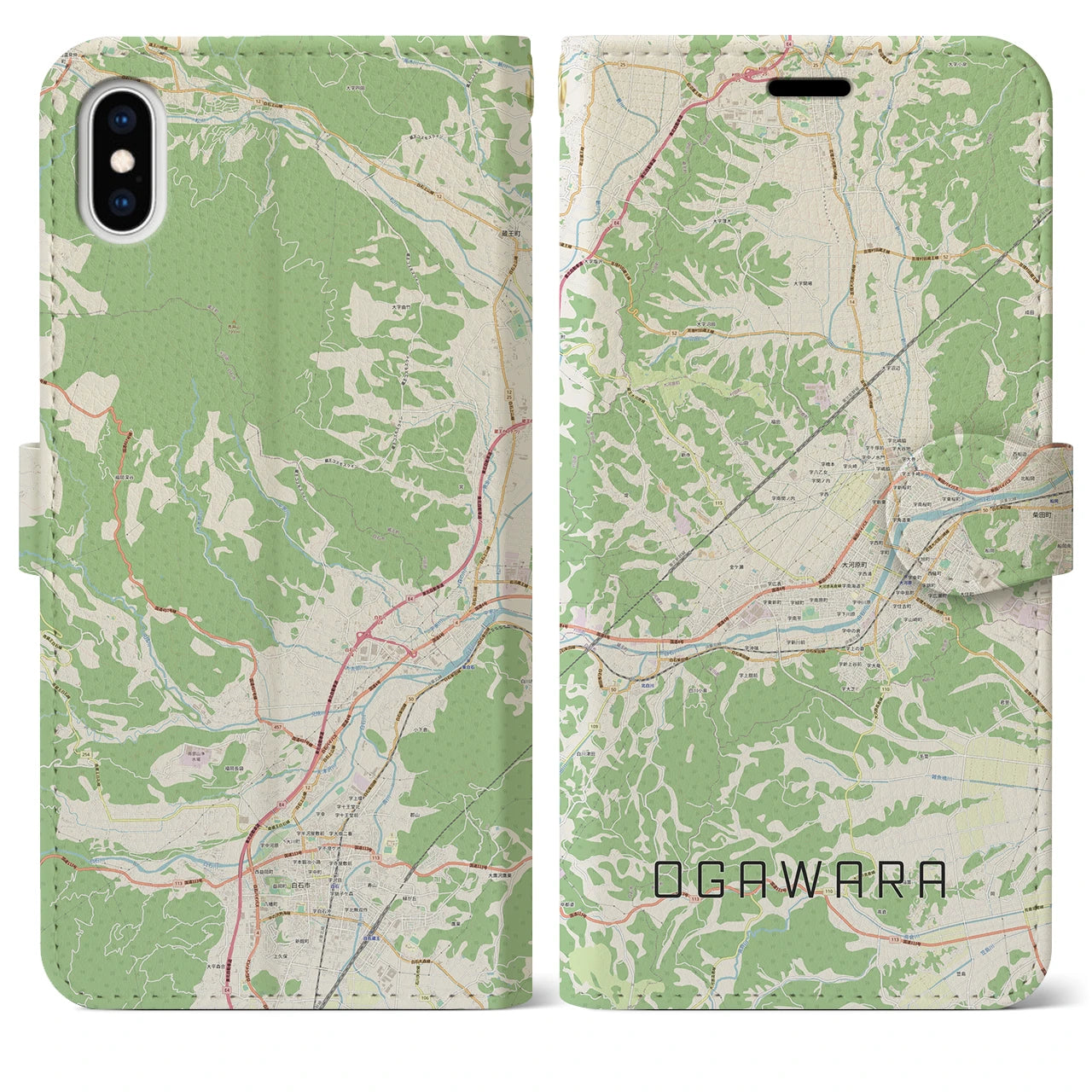 【大河原(宮城県)】地図柄iPhoneケース(手帳タイプ)ナチュラル・iPhone XS Max 用