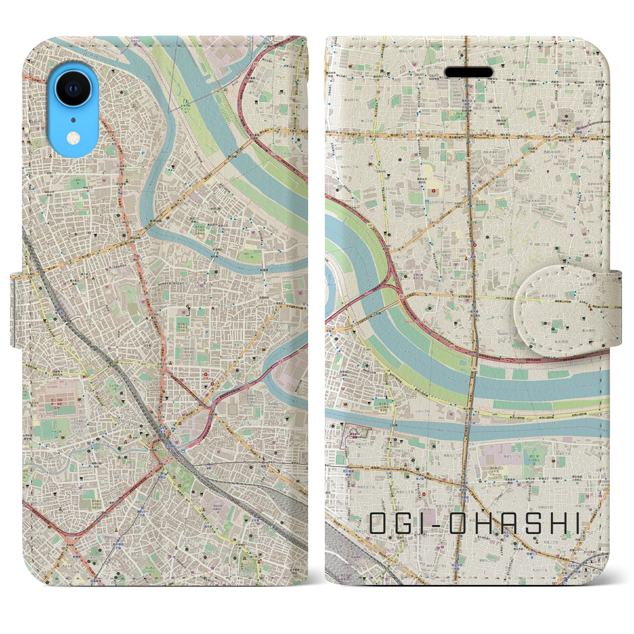 【扇大橋(東京都)】地図柄iPhoneケース(手帳タイプ)ナチュラル・iPhone XR 用