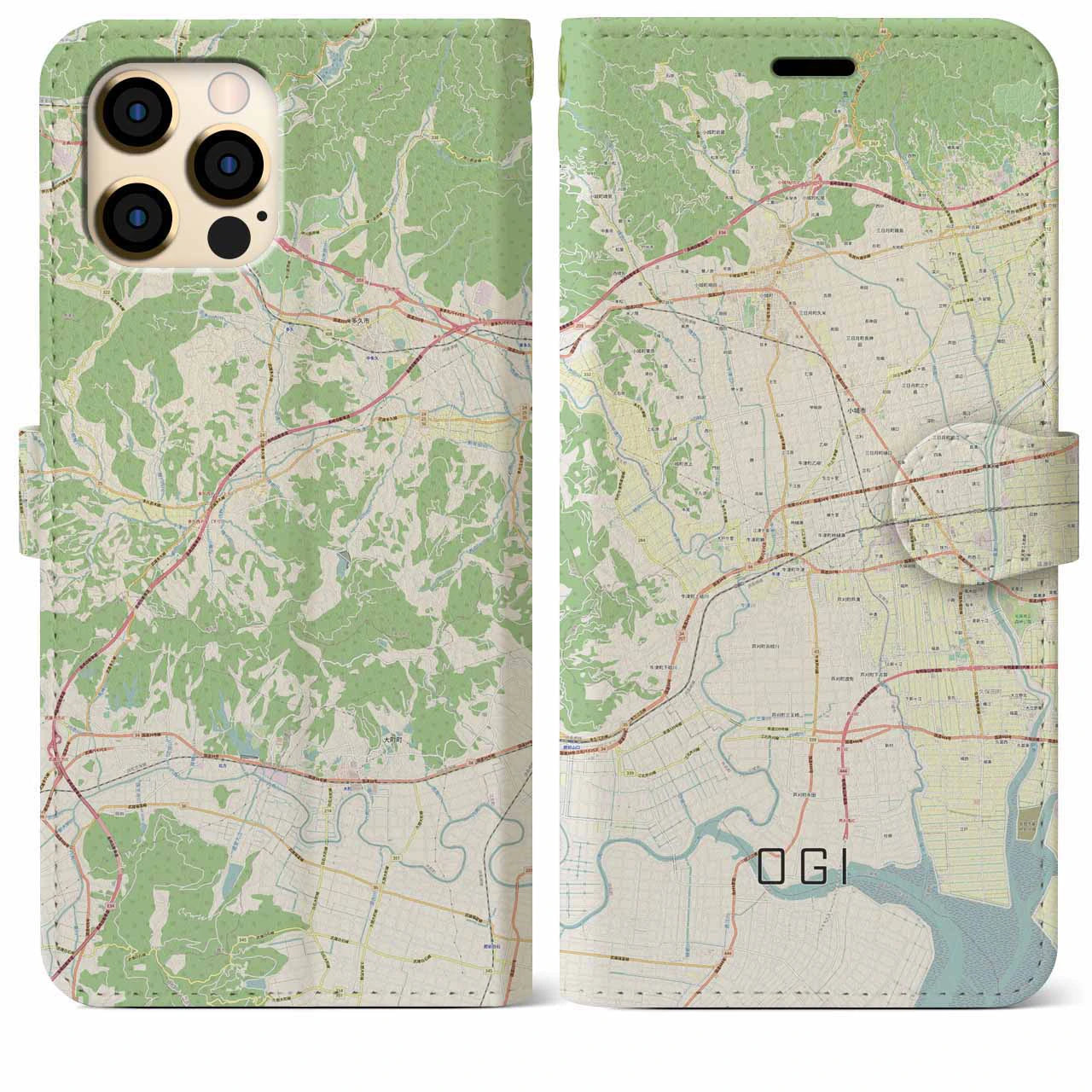 【小城(佐賀県)】地図柄iPhoneケース(手帳タイプ)ナチュラル・iPhone 12 Pro Max 用