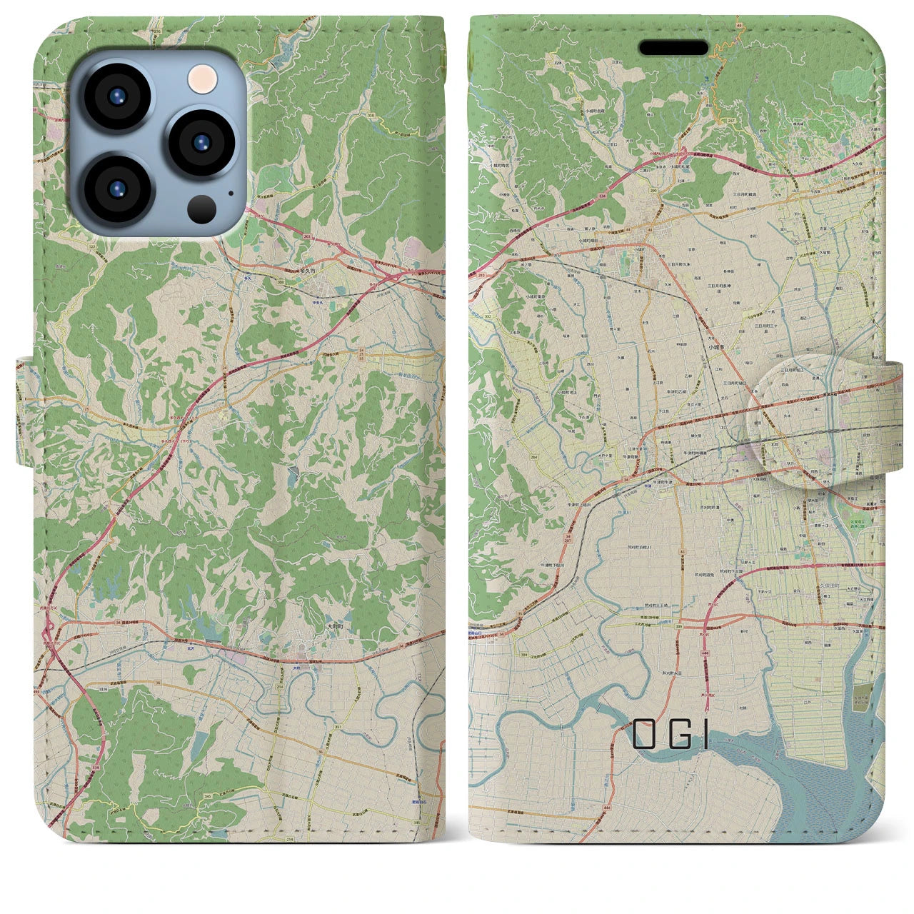 【小城(佐賀県)】地図柄iPhoneケース(手帳タイプ)ナチュラル・iPhone 13 Pro Max 用