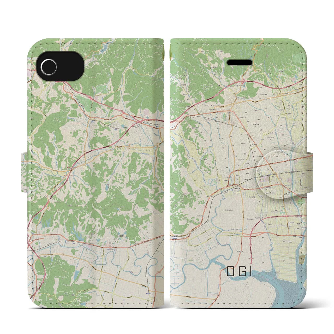 【小城(佐賀県)】地図柄iPhoneケース(手帳タイプ)ナチュラル・iPhone SE(第3 / 第2世代) / 8 / 7 / 6s / 6 用