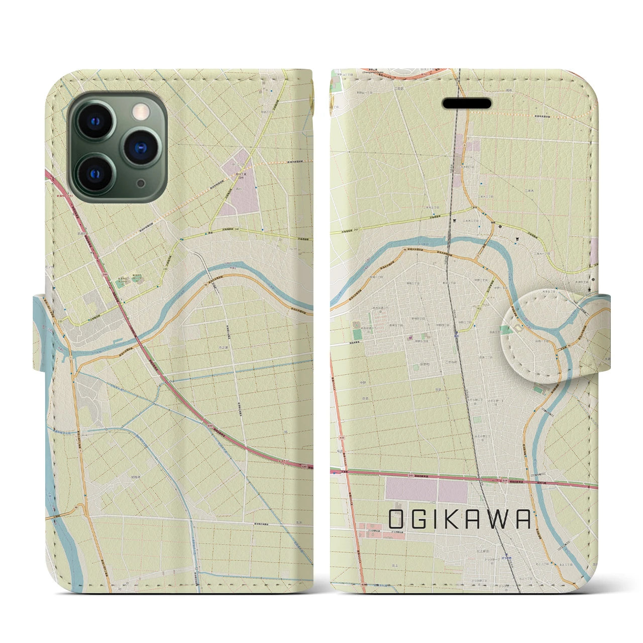 【荻川(新潟県)】地図柄iPhoneケース(手帳タイプ)ナチュラル・iPhone 11 Pro 用