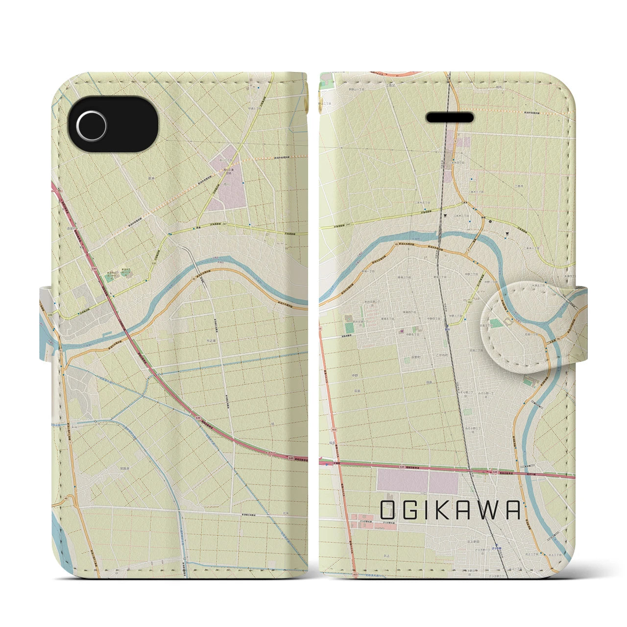 【荻川(新潟県)】地図柄iPhoneケース(手帳タイプ)ナチュラル・iPhone SE(第3 / 第2世代) / 8 / 7 / 6s / 6 用