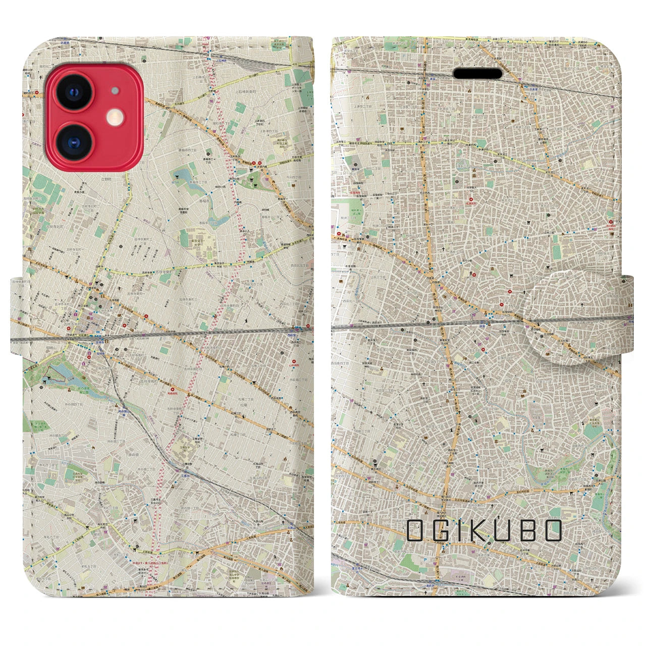 【荻窪2(東京都)】地図柄iPhoneケース(手帳タイプ)ナチュラル・iPhone 11 用