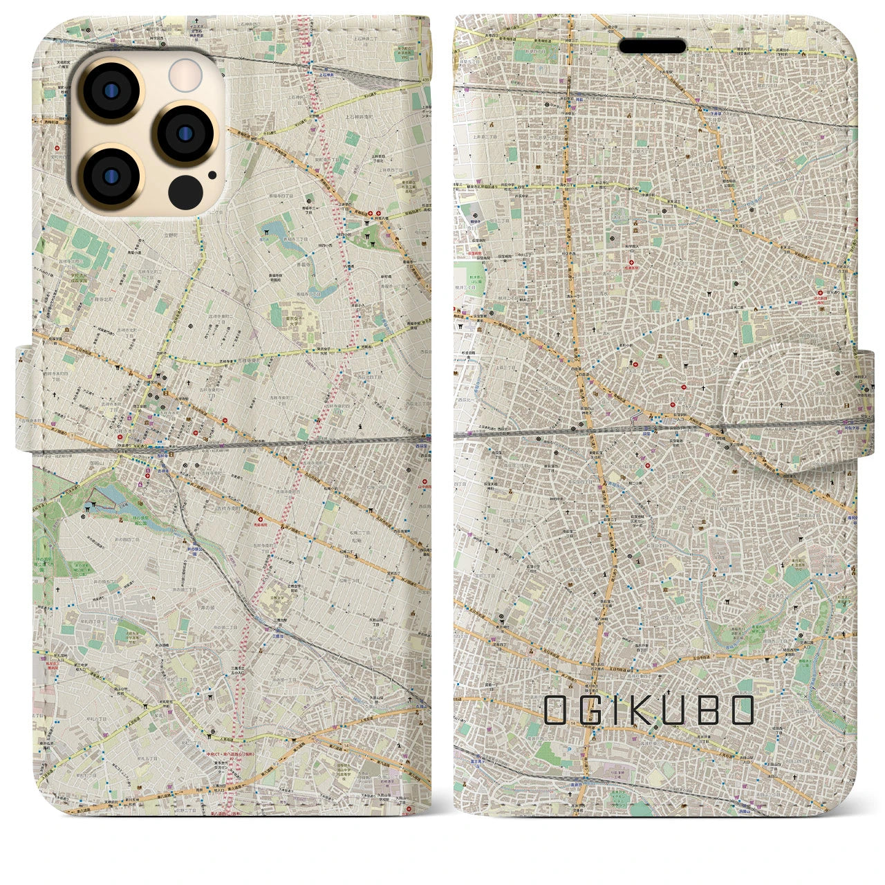 【荻窪2(東京都)】地図柄iPhoneケース(手帳タイプ)ナチュラル・iPhone 12 Pro Max 用