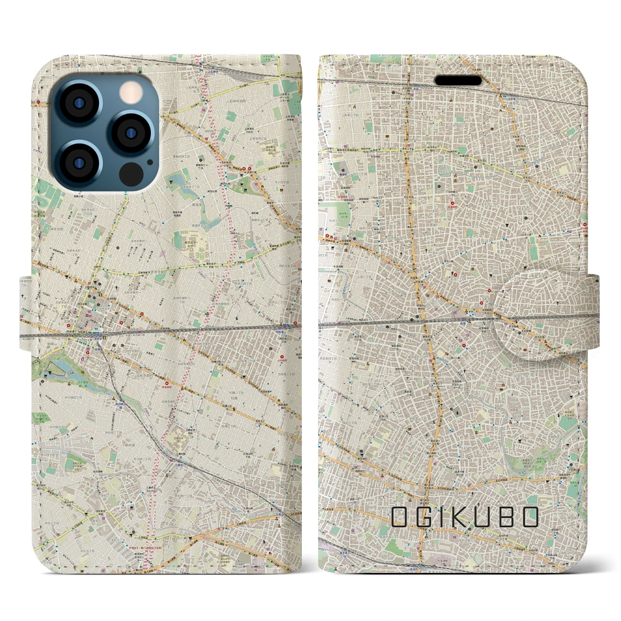【荻窪2(東京都)】地図柄iPhoneケース(手帳タイプ)ナチュラル・iPhone 12 / 12 Pro 用