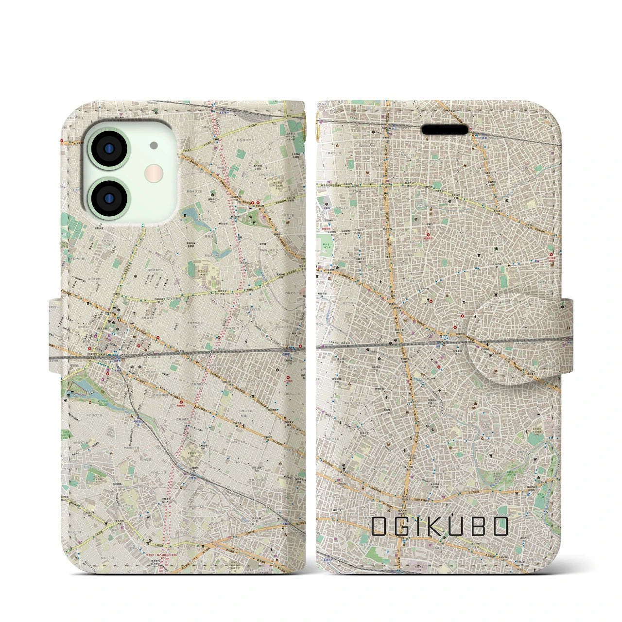 【荻窪2(東京都)】地図柄iPhoneケース(手帳タイプ)ナチュラル・iPhone 12 mini 用