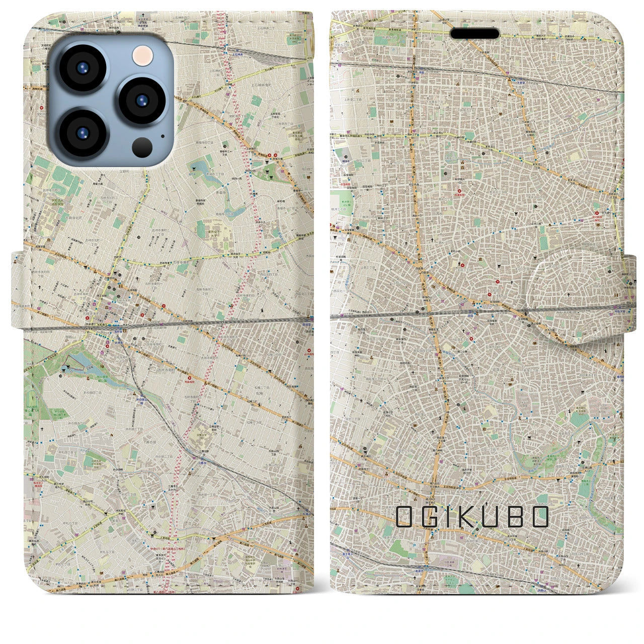 【荻窪2(東京都)】地図柄iPhoneケース(手帳タイプ)ナチュラル・iPhone 13 Pro Max 用