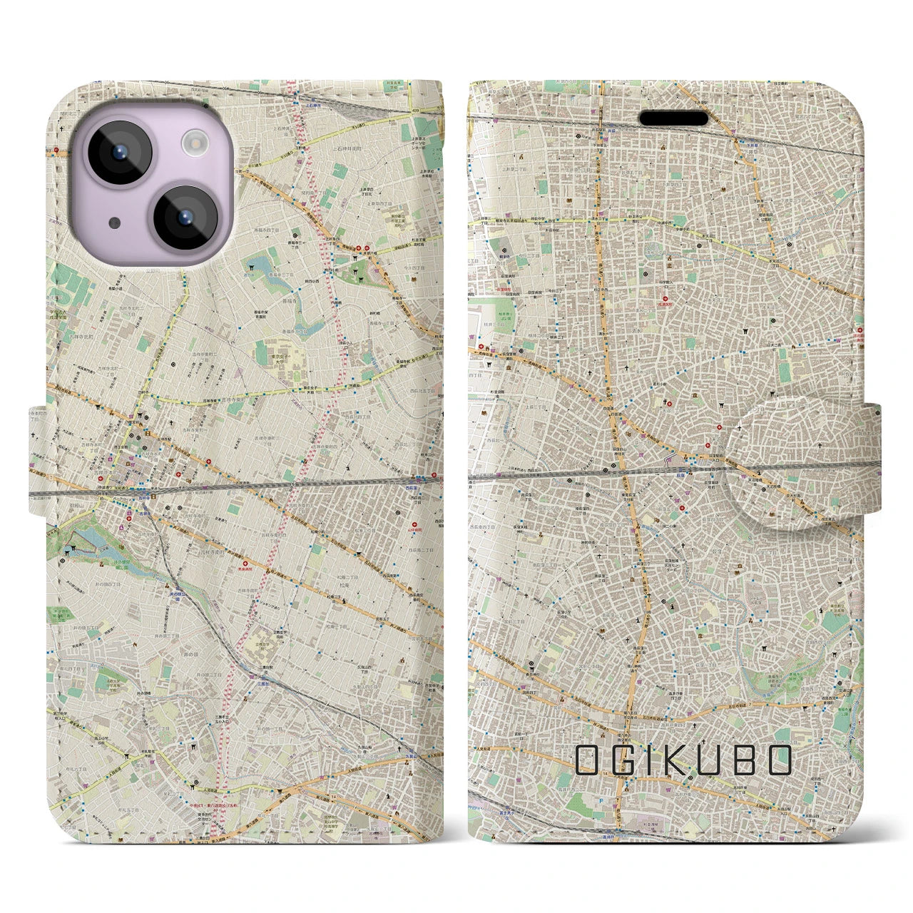 【荻窪2(東京都)】地図柄iPhoneケース(手帳タイプ)ナチュラル・iPhone 14 用