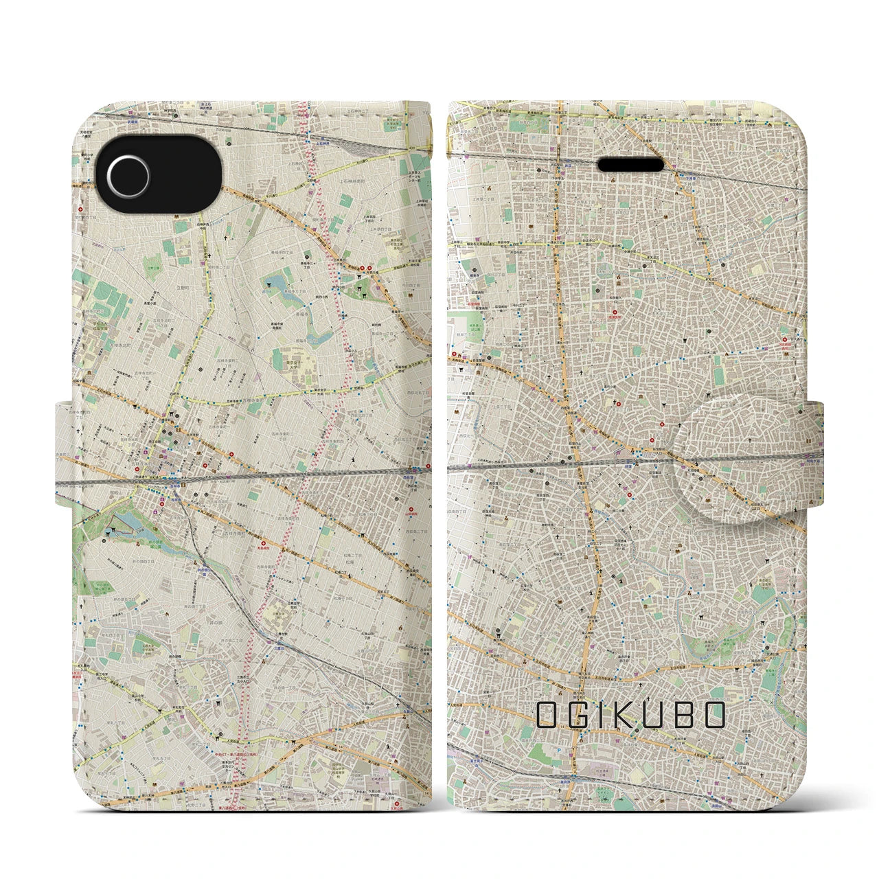 【荻窪2(東京都)】地図柄iPhoneケース(手帳タイプ)ナチュラル・iPhone SE(第3 / 第2世代) / 8 / 7 / 6s / 6 用