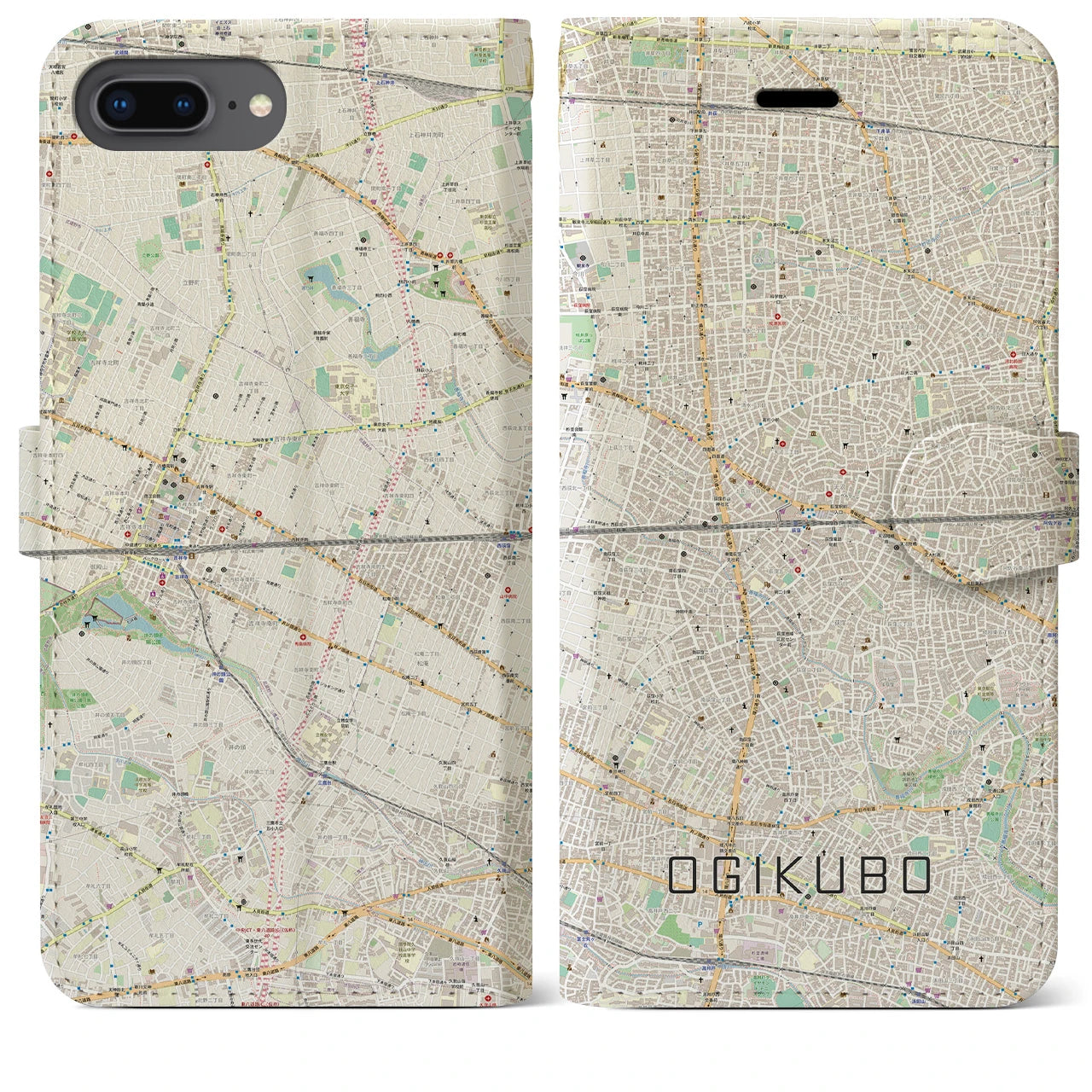 【荻窪2(東京都)】地図柄iPhoneケース(手帳タイプ)ナチュラル・iPhone 8Plus /7Plus / 6sPlus / 6Plus 用