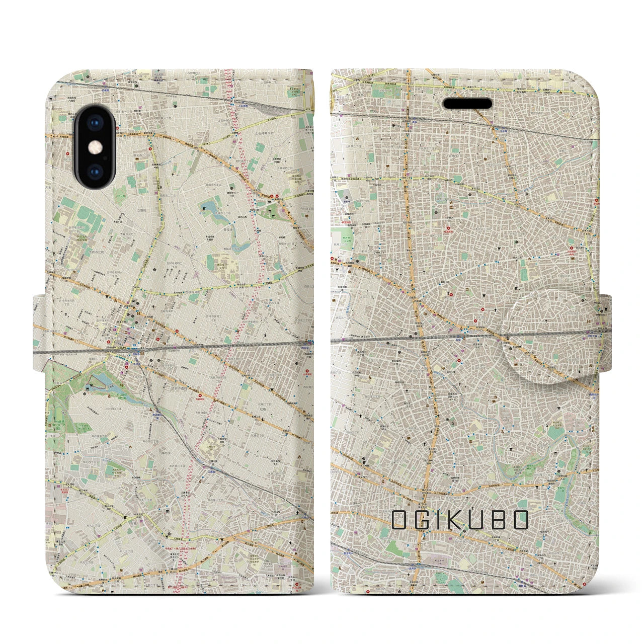 【荻窪2(東京都)】地図柄iPhoneケース(手帳タイプ)ナチュラル・iPhone XS / X 用
