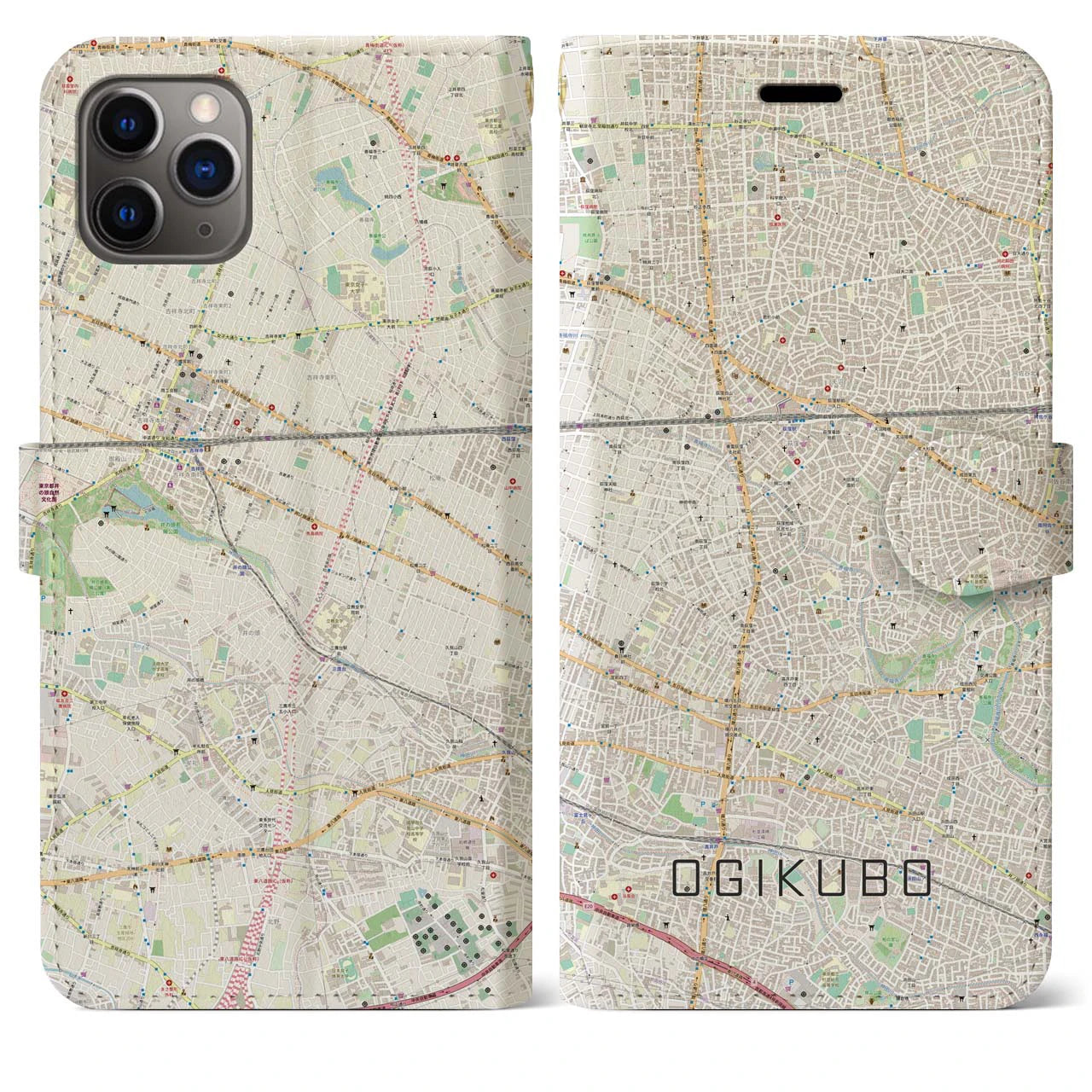 【荻窪(東京都)】地図柄iPhoneケース(手帳タイプ)ナチュラル・iPhone 11 Pro Max 用