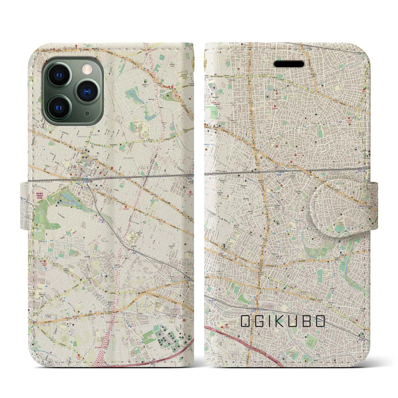 【荻窪(東京都)】地図柄iPhoneケース(手帳タイプ)ナチュラル・iPhone 11 Pro 用