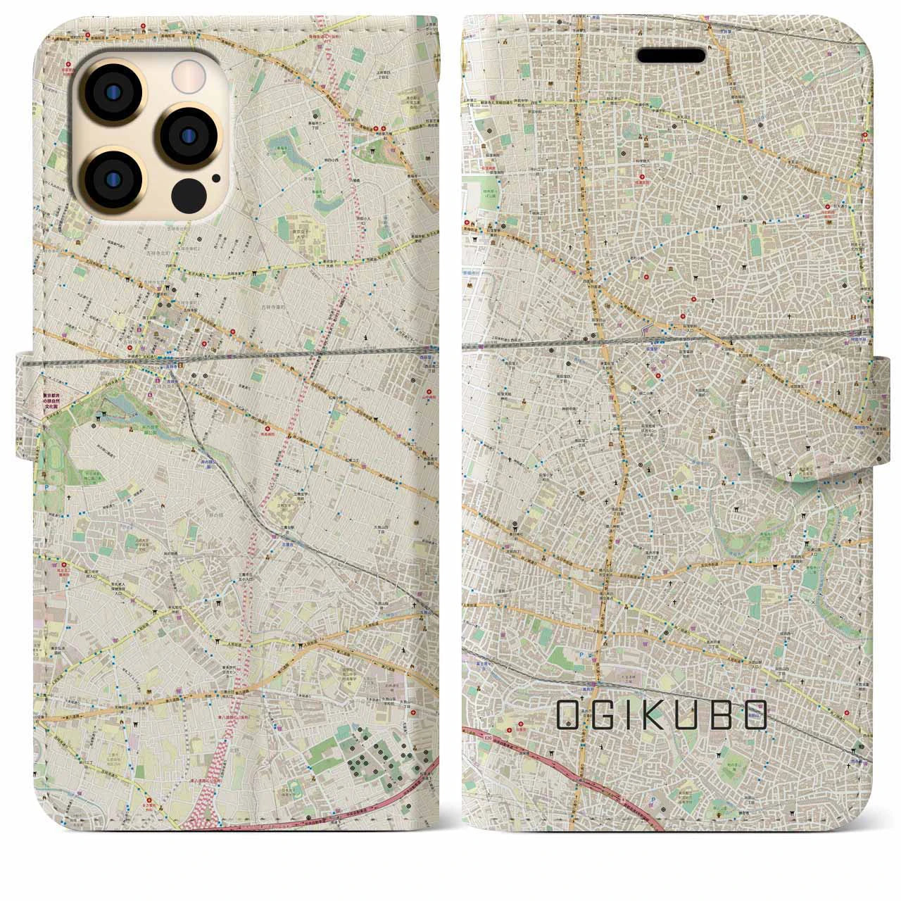 【荻窪(東京都)】地図柄iPhoneケース(手帳タイプ)ナチュラル・iPhone 12 Pro Max 用