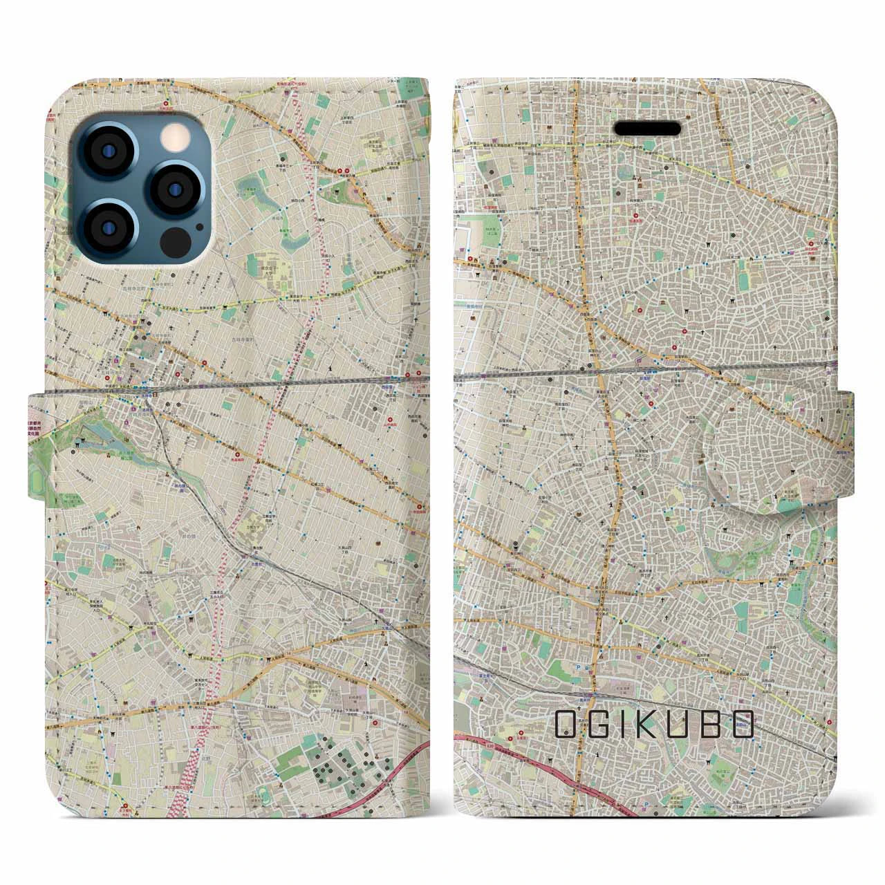 【荻窪(東京都)】地図柄iPhoneケース(手帳タイプ)ナチュラル・iPhone 12 / 12 Pro 用