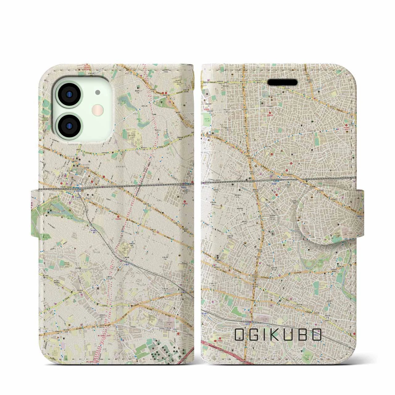 【荻窪(東京都)】地図柄iPhoneケース(手帳タイプ)ナチュラル・iPhone 12 mini 用