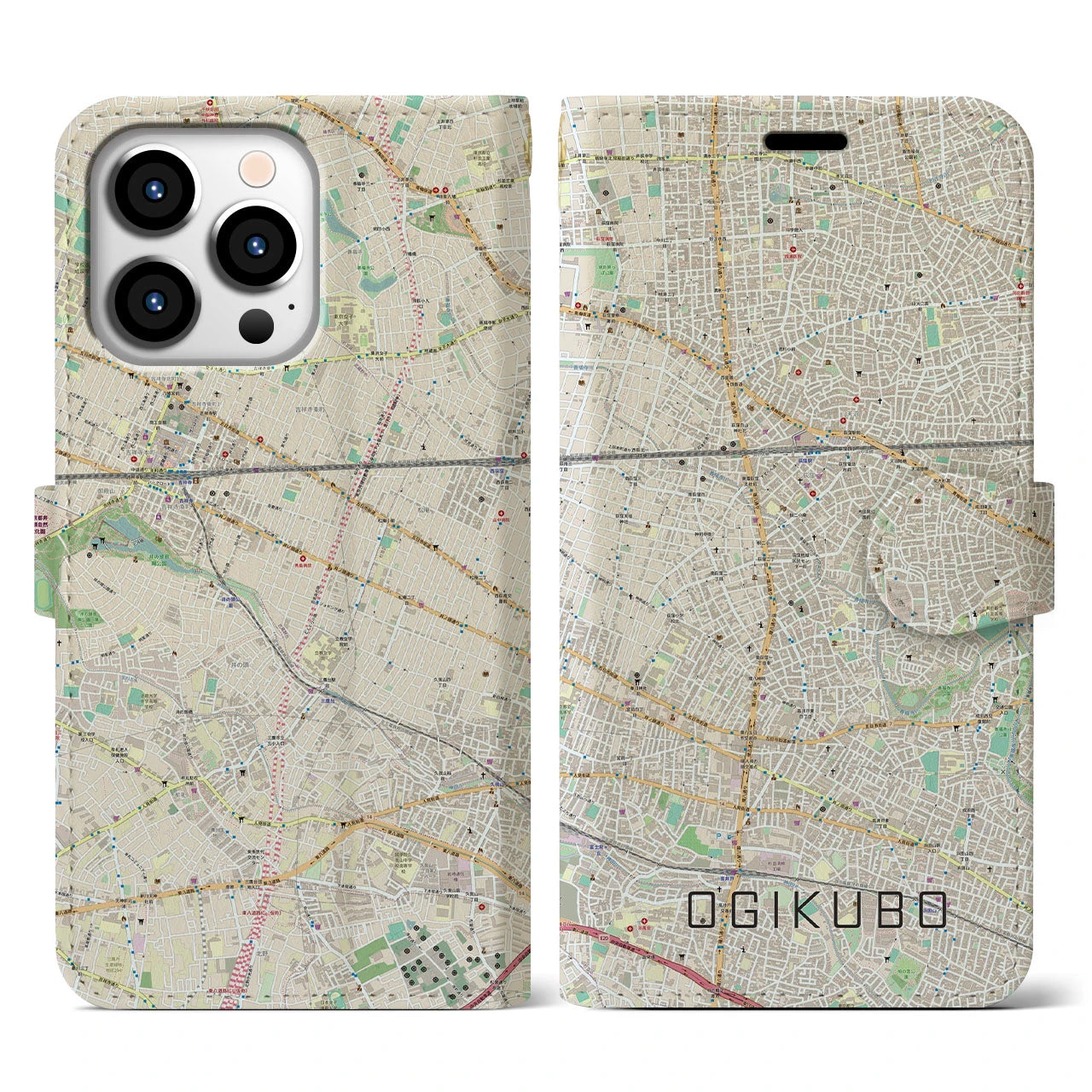 【荻窪(東京都)】地図柄iPhoneケース(手帳タイプ)ナチュラル・iPhone 13 Pro 用