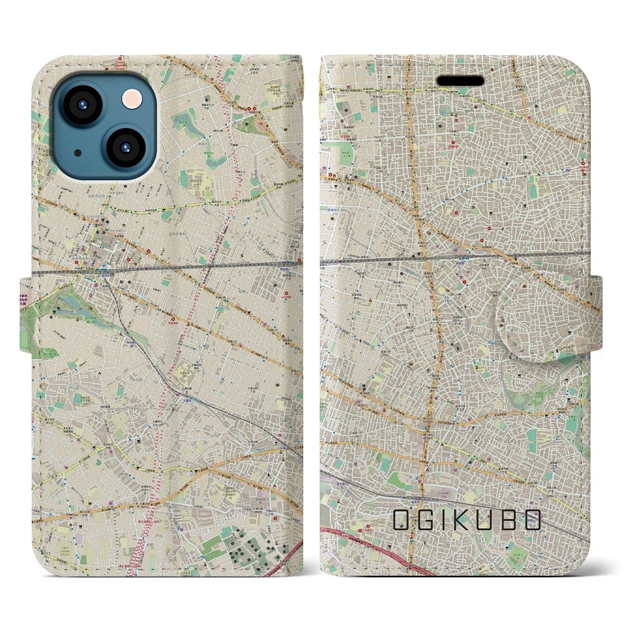【荻窪(東京都)】地図柄iPhoneケース(手帳タイプ)ナチュラル・iPhone 13 用