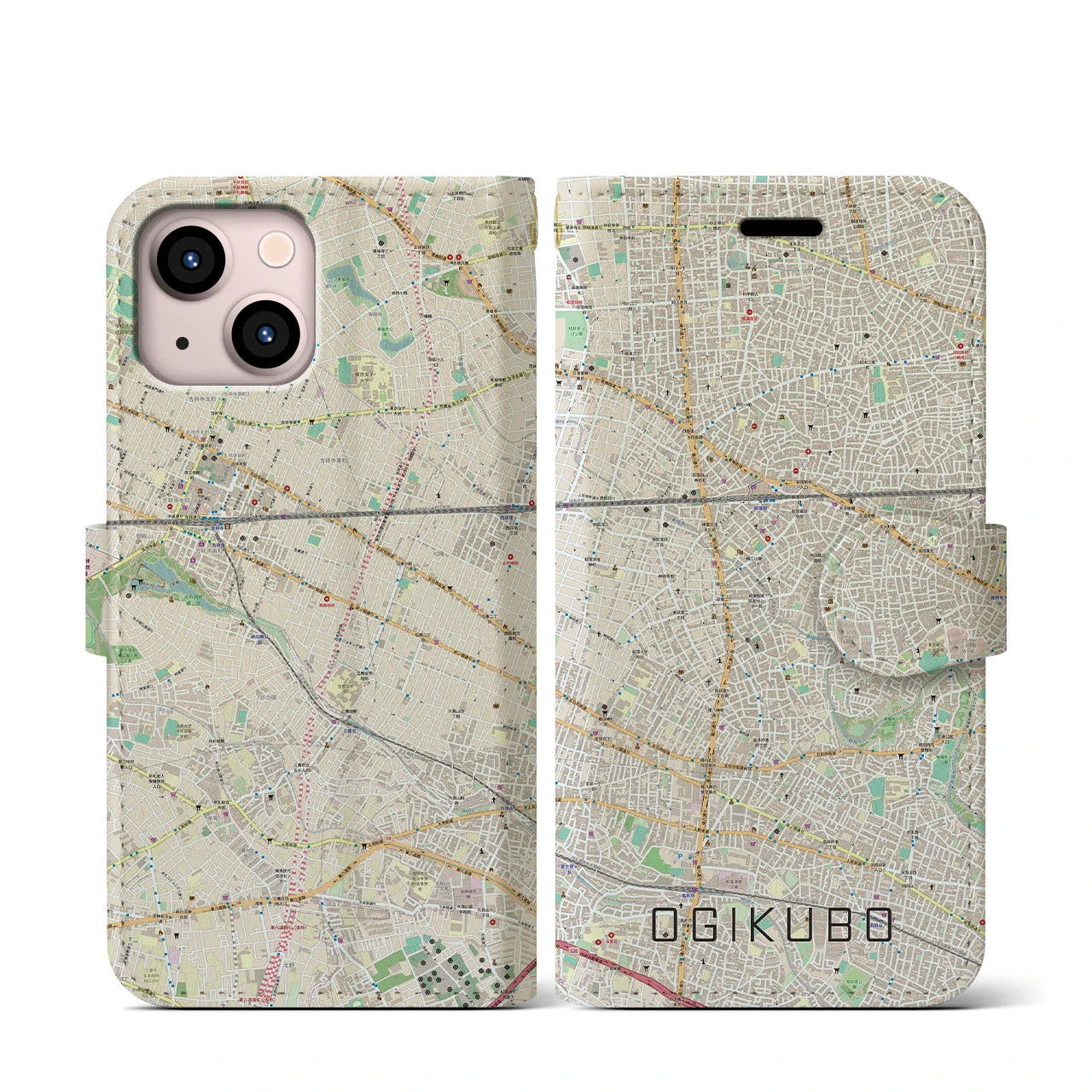 【荻窪(東京都)】地図柄iPhoneケース(手帳タイプ)ナチュラル・iPhone 13 mini 用