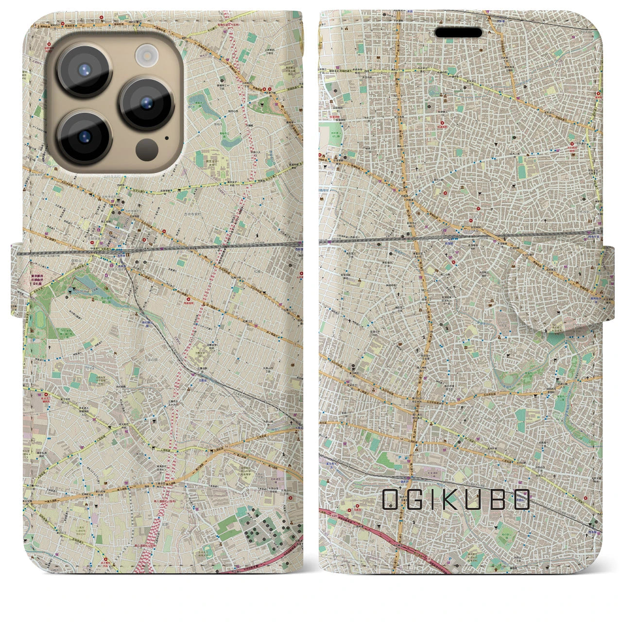 【荻窪(東京都)】地図柄iPhoneケース(手帳タイプ)ナチュラル・iPhone 14 Pro Max 用