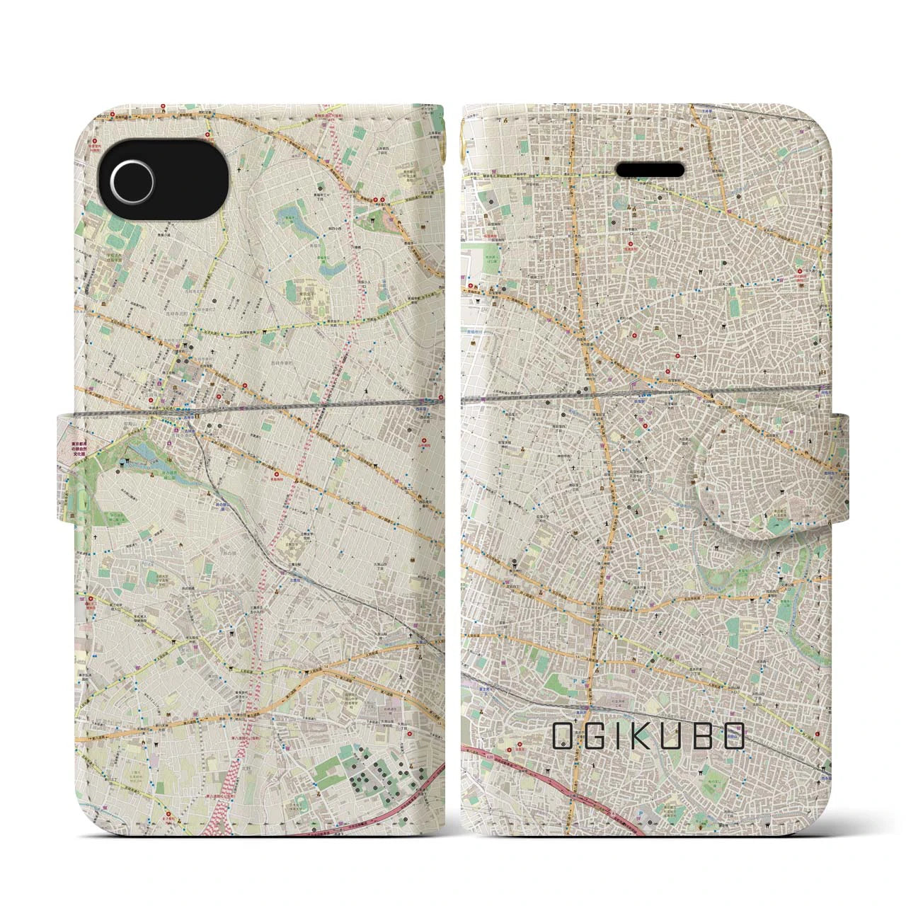 【荻窪(東京都)】地図柄iPhoneケース(手帳タイプ)ナチュラル・iPhone SE(第3 / 第2世代) / 8 / 7 / 6s / 6 用