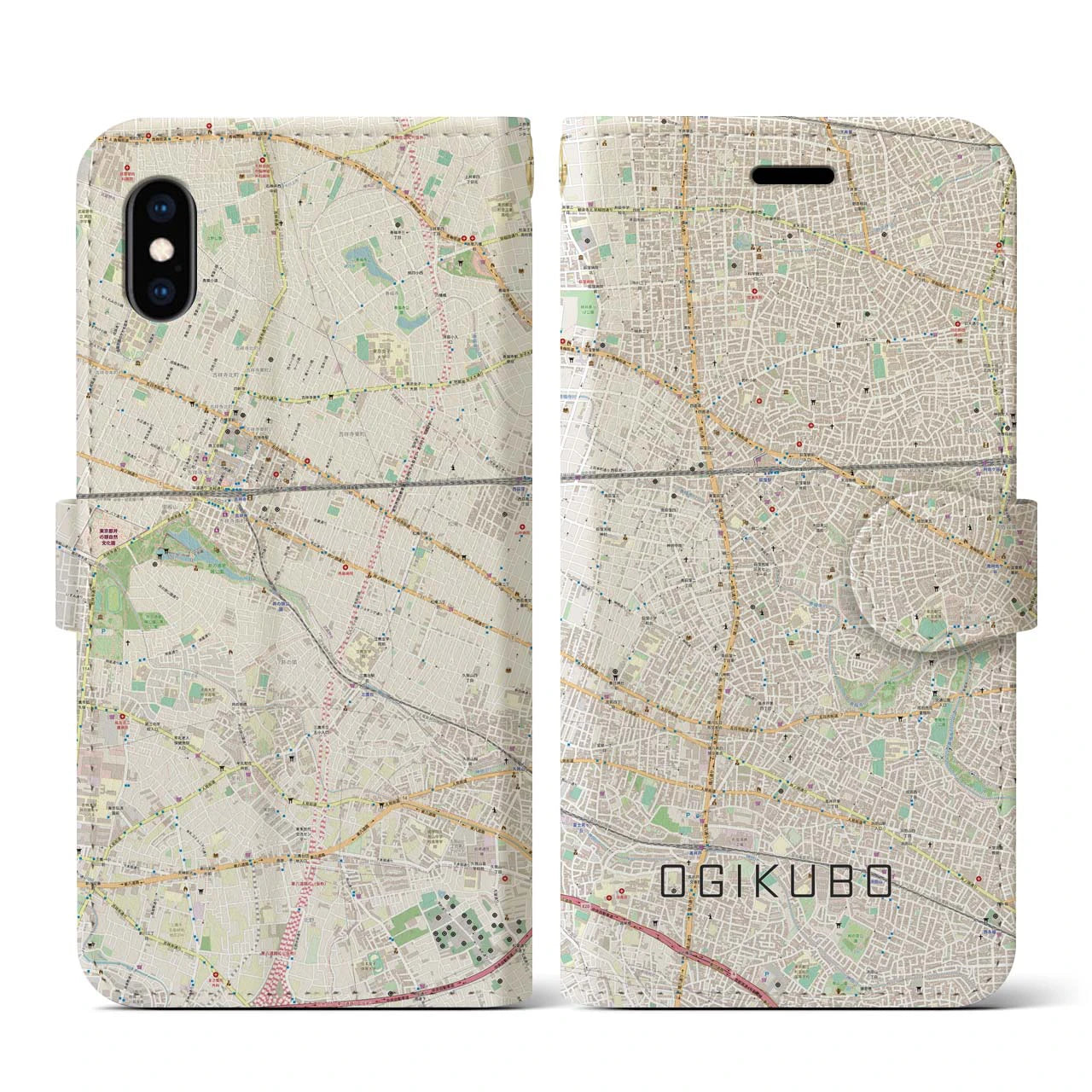 【荻窪(東京都)】地図柄iPhoneケース(手帳タイプ)ナチュラル・iPhone XS / X 用