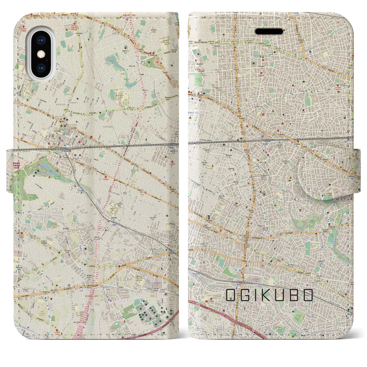 【荻窪(東京都)】地図柄iPhoneケース(手帳タイプ)ナチュラル・iPhone XS Max 用