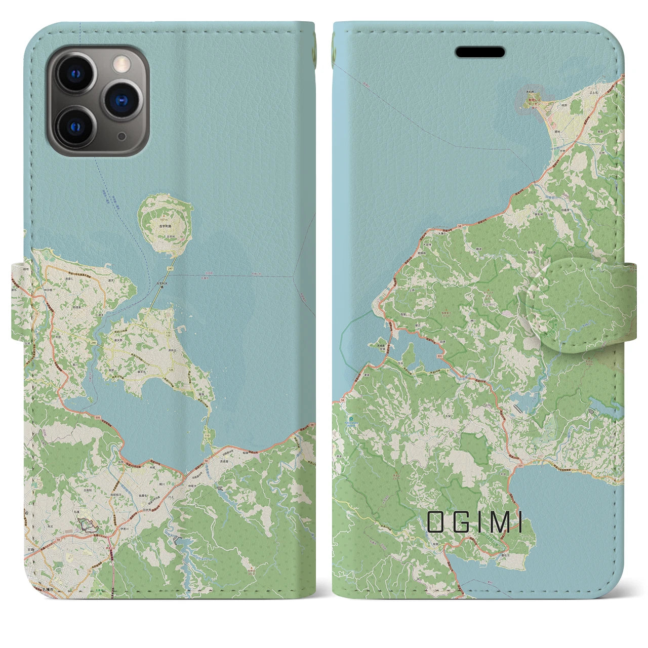 【大宜味(沖縄県)】地図柄iPhoneケース(手帳タイプ)ナチュラル・iPhone 11 Pro Max 用
