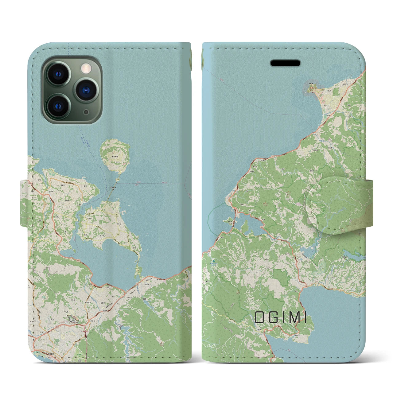 【大宜味(沖縄県)】地図柄iPhoneケース(手帳タイプ)ナチュラル・iPhone 11 Pro 用