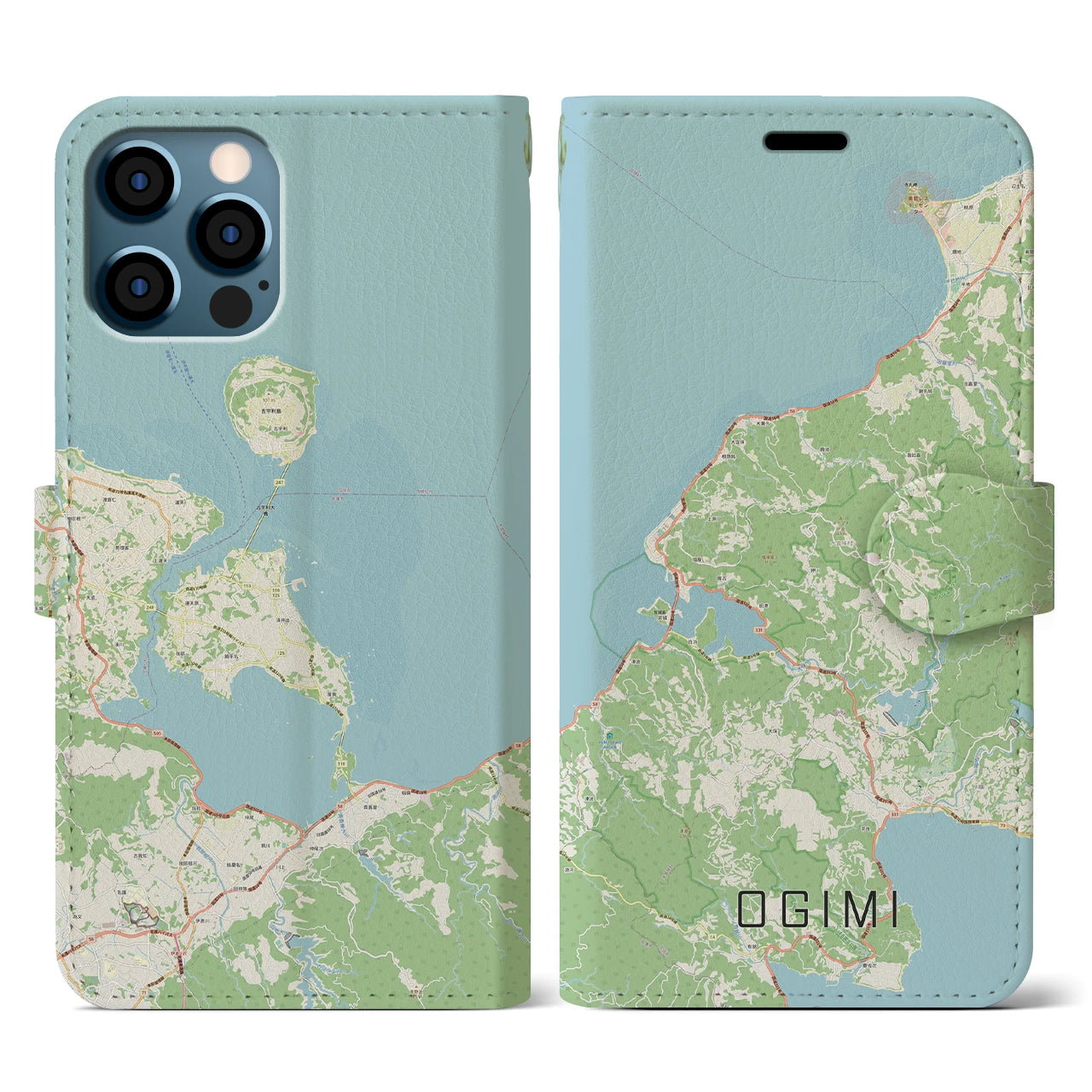 【大宜味(沖縄県)】地図柄iPhoneケース(手帳タイプ)ナチュラル・iPhone 12 / 12 Pro 用