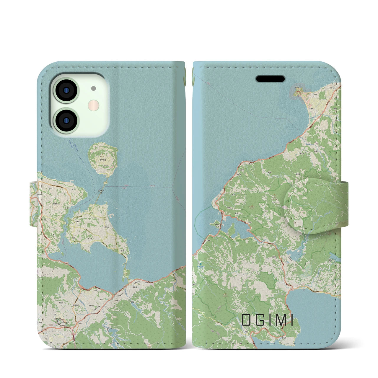【大宜味(沖縄県)】地図柄iPhoneケース(手帳タイプ)ナチュラル・iPhone 12 mini 用