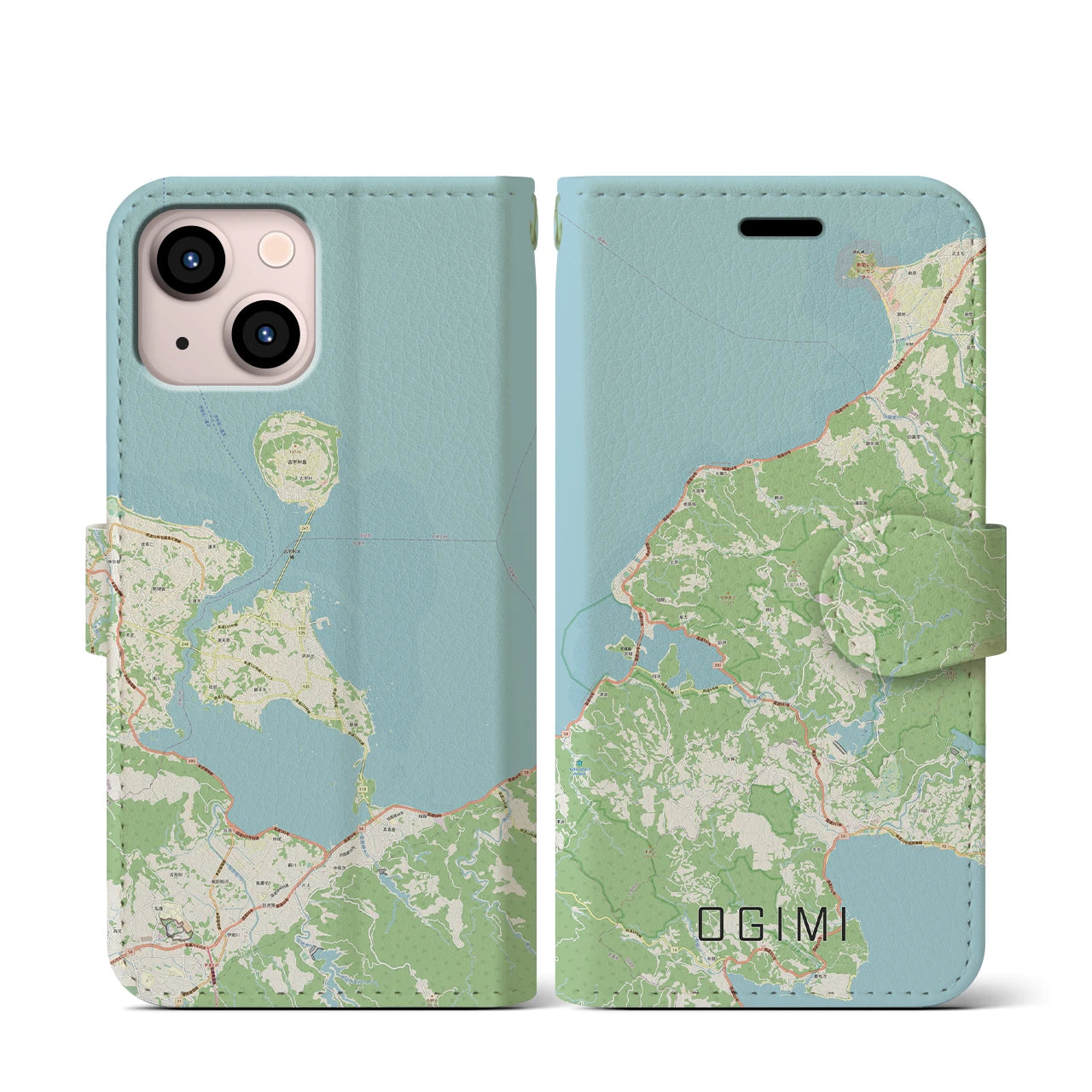 【大宜味(沖縄県)】地図柄iPhoneケース(手帳タイプ)ナチュラル・iPhone 13 mini 用