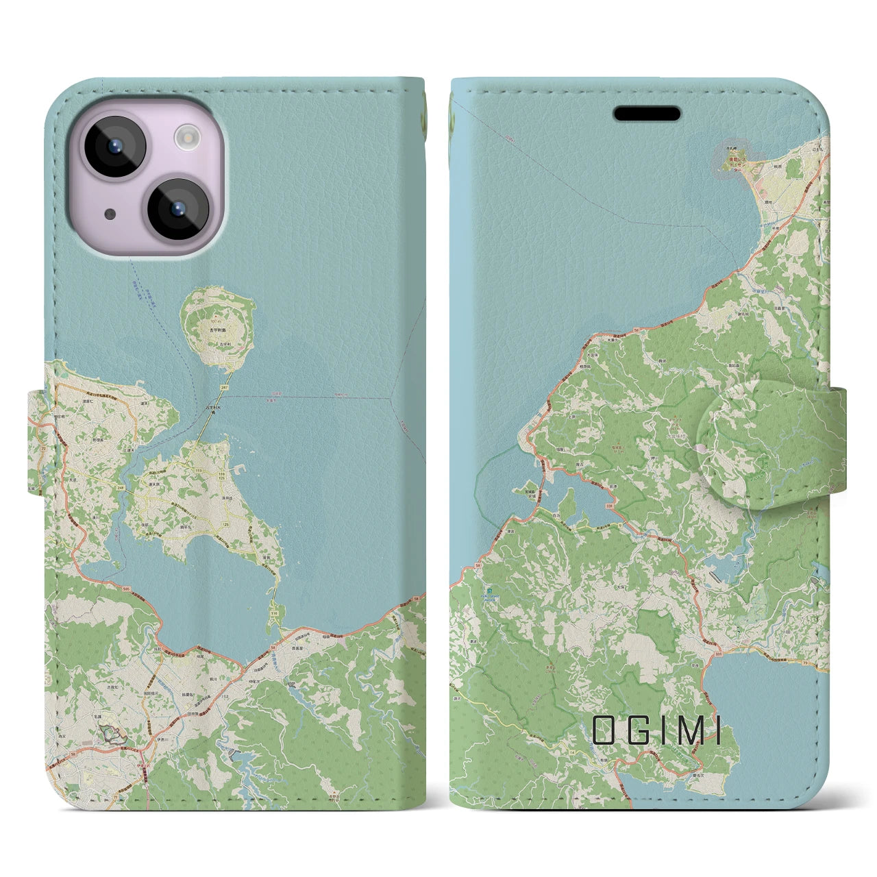 【大宜味(沖縄県)】地図柄iPhoneケース(手帳タイプ)ナチュラル・iPhone 14 用