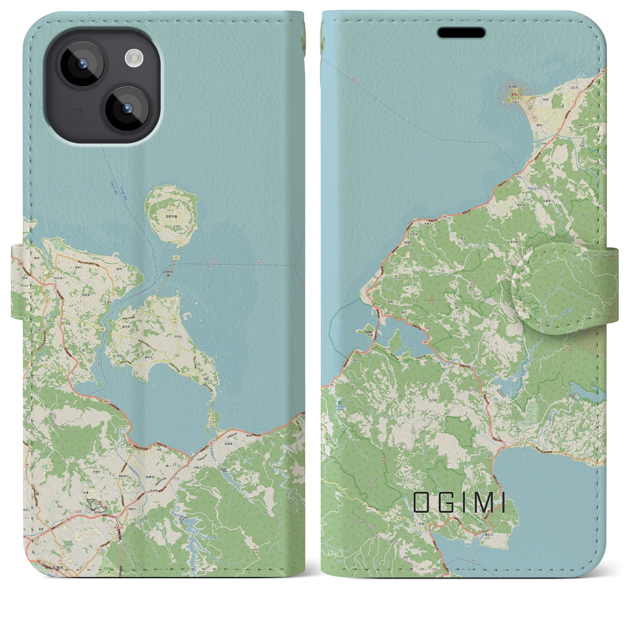 【大宜味(沖縄県)】地図柄iPhoneケース(手帳タイプ)ナチュラル・iPhone 14 Plus 用