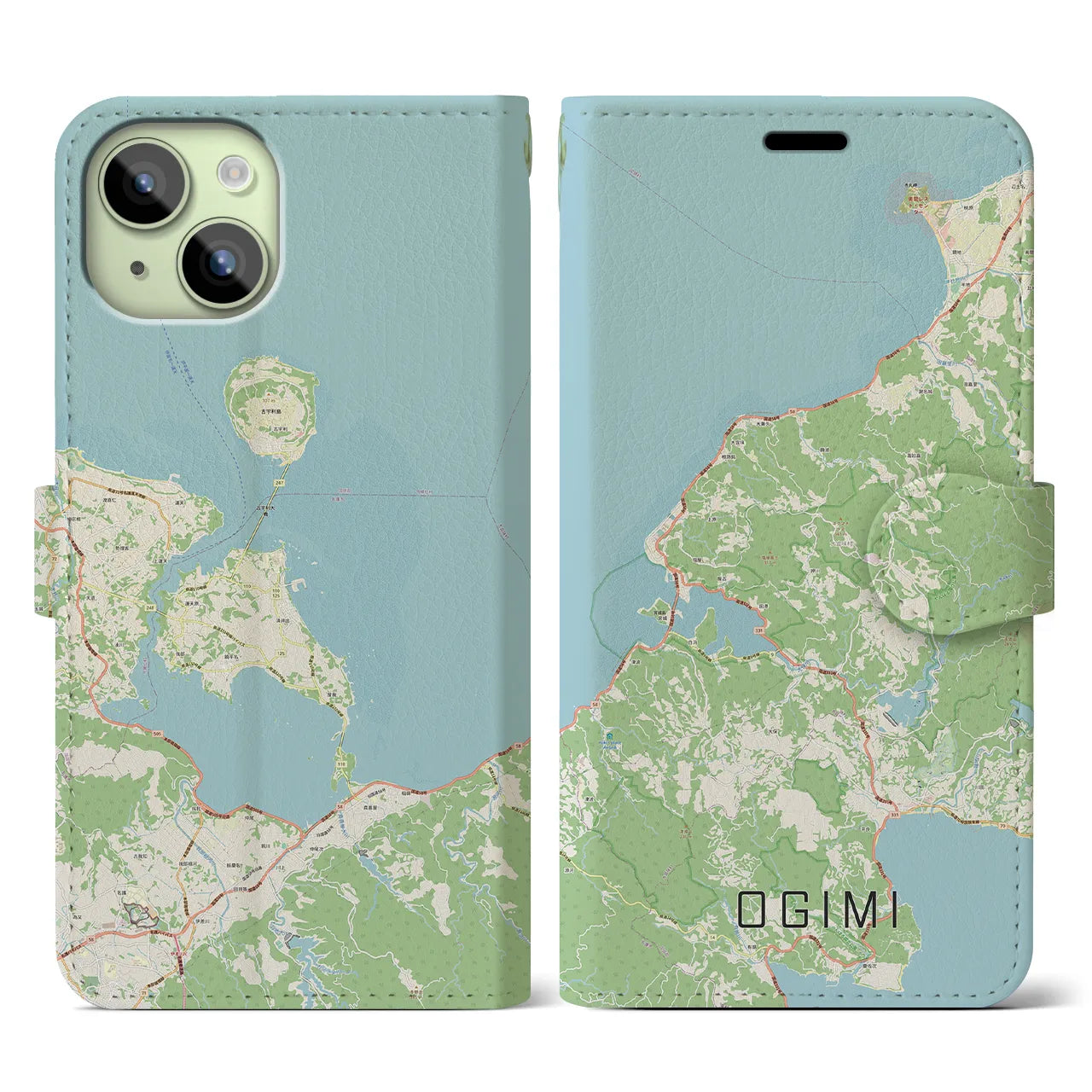 【大宜味(沖縄県)】地図柄iPhoneケース(手帳タイプ)ナチュラル・iPhone 15 用