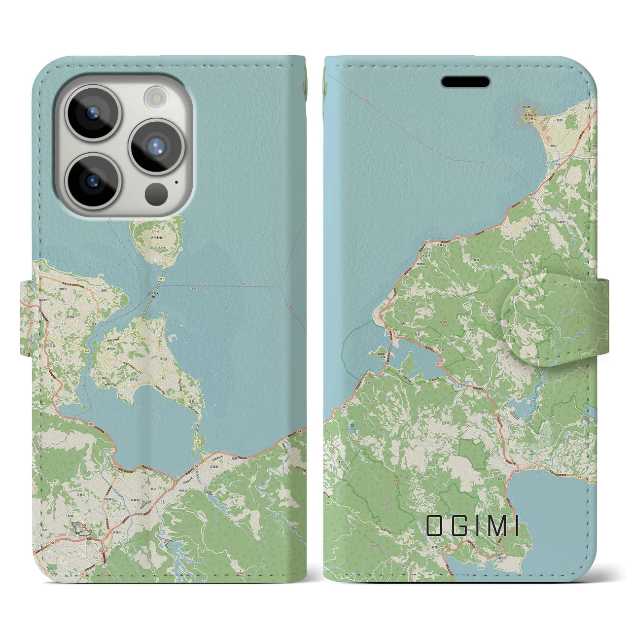 【大宜味(沖縄県)】地図柄iPhoneケース(手帳タイプ)ナチュラル・iPhone 15 Pro 用