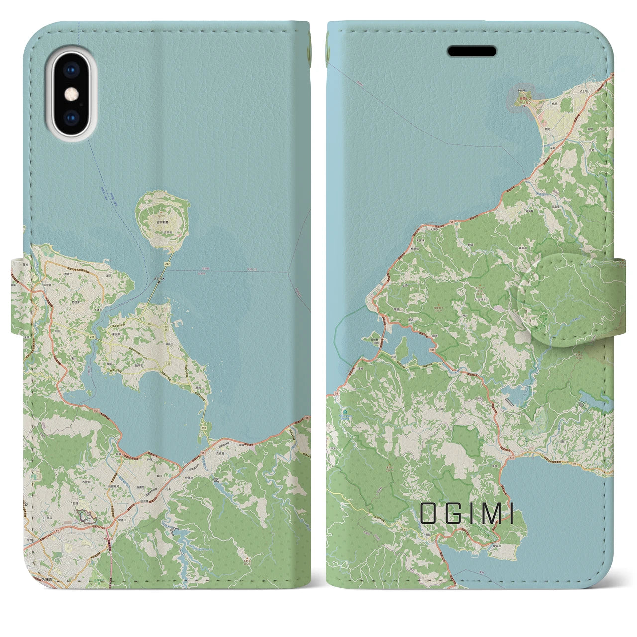 【大宜味(沖縄県)】地図柄iPhoneケース(手帳タイプ)ナチュラル・iPhone XS Max 用
