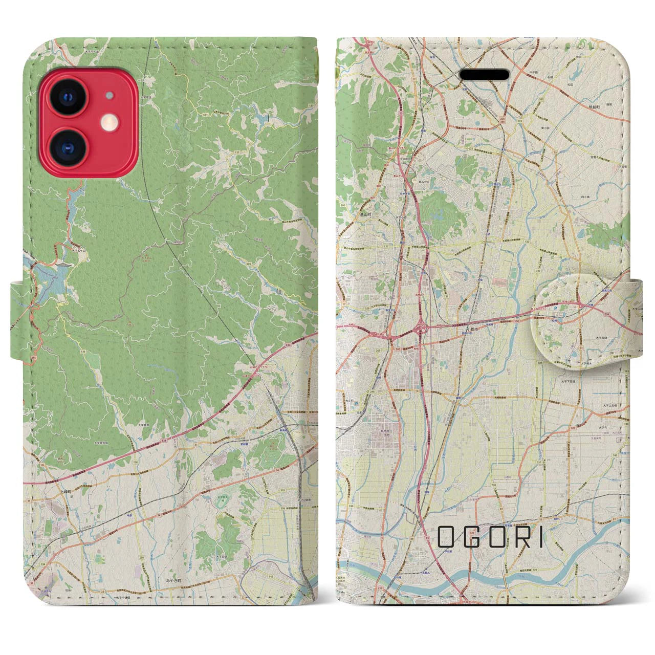 【小郡(福岡県)】地図柄iPhoneケース(手帳タイプ)ナチュラル・iPhone 11 用