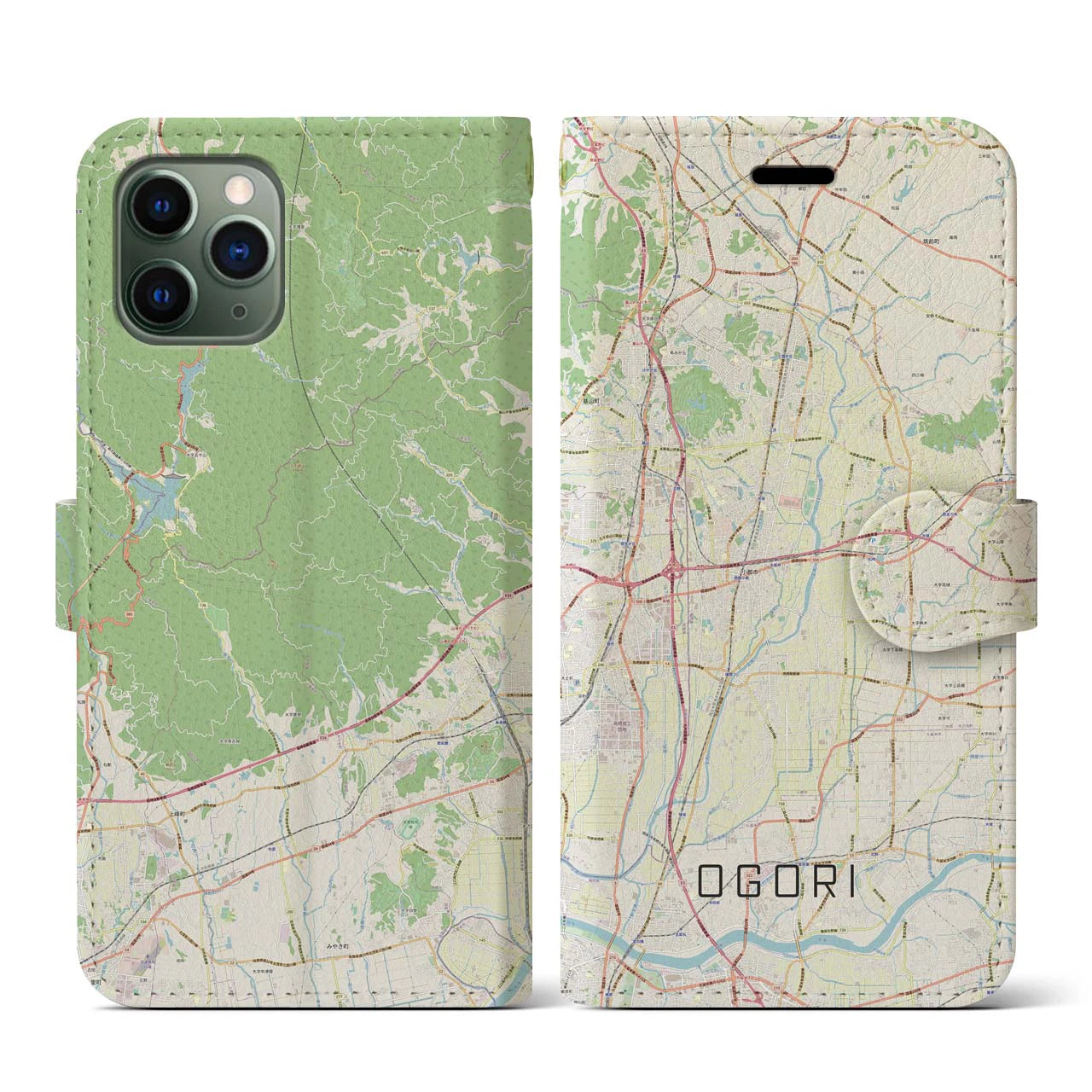 【小郡(福岡県)】地図柄iPhoneケース(手帳タイプ)ナチュラル・iPhone 11 Pro 用