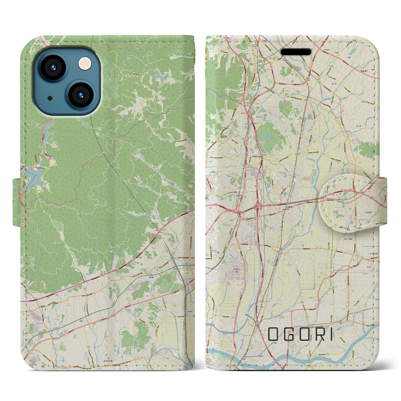 【小郡(福岡県)】地図柄iPhoneケース(手帳タイプ)ナチュラル・iPhone 13 用