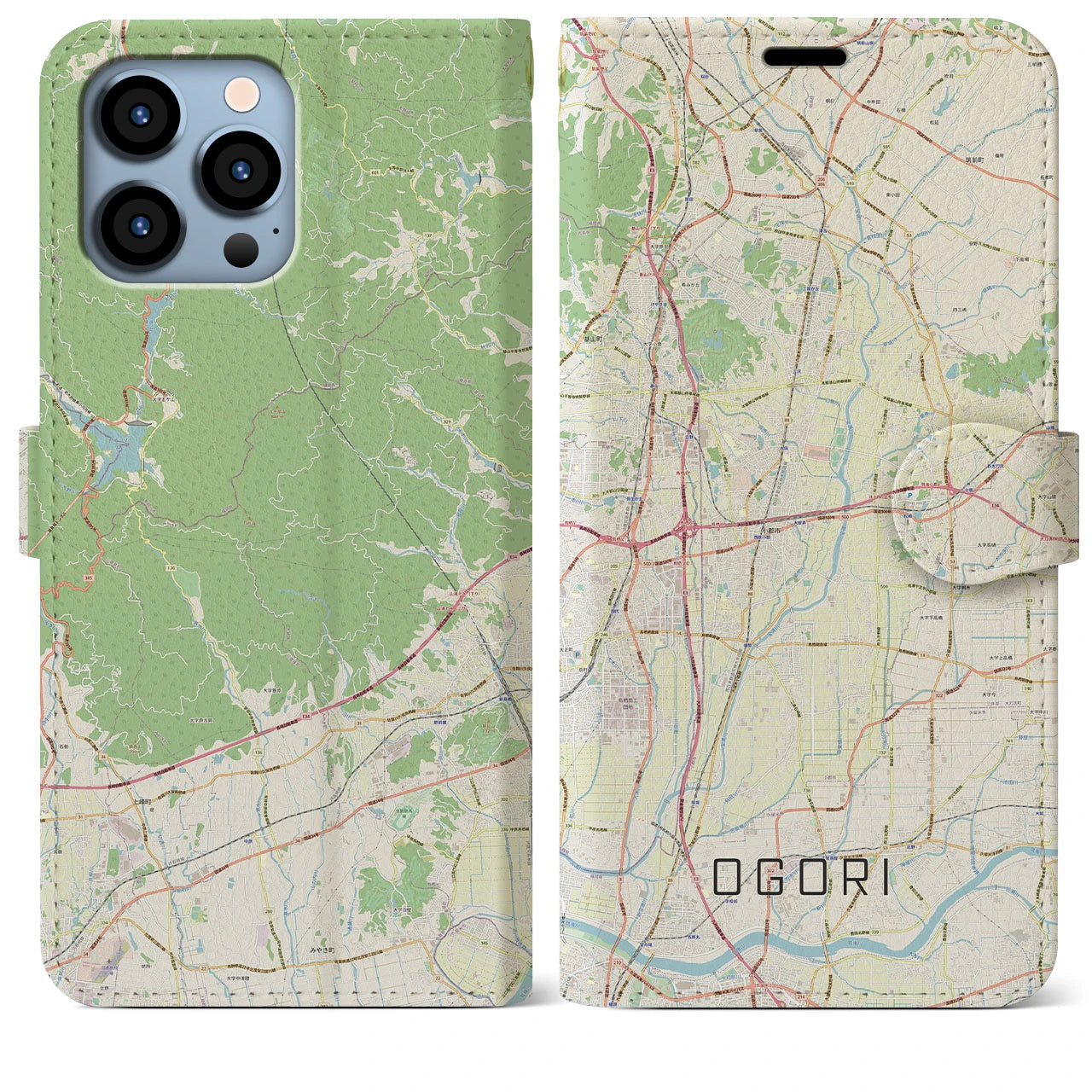【小郡(福岡県)】地図柄iPhoneケース(手帳タイプ)ナチュラル・iPhone 13 Pro Max 用