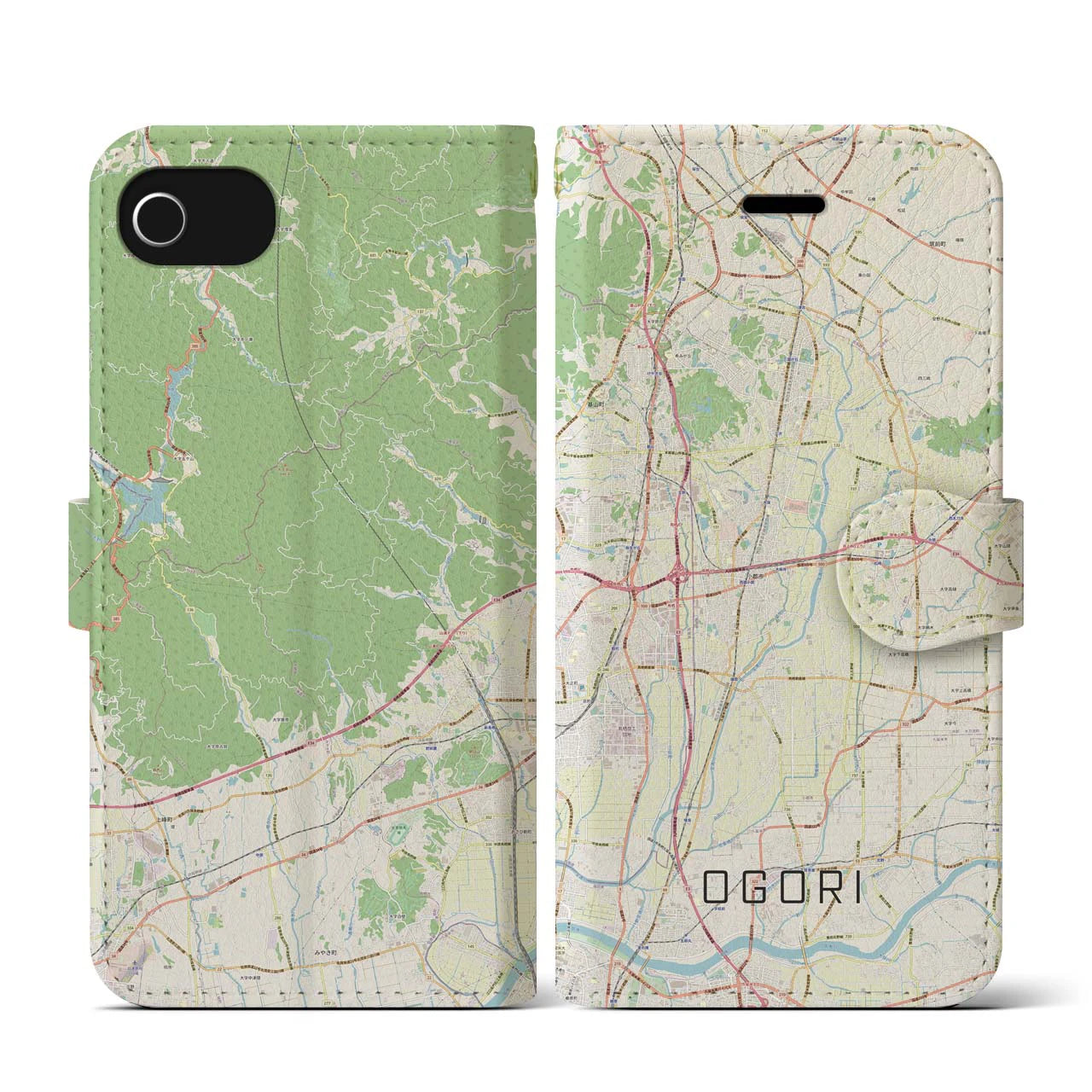 【小郡(福岡県)】地図柄iPhoneケース(手帳タイプ)ナチュラル・iPhone SE(第3 / 第2世代) / 8 / 7 / 6s / 6 用