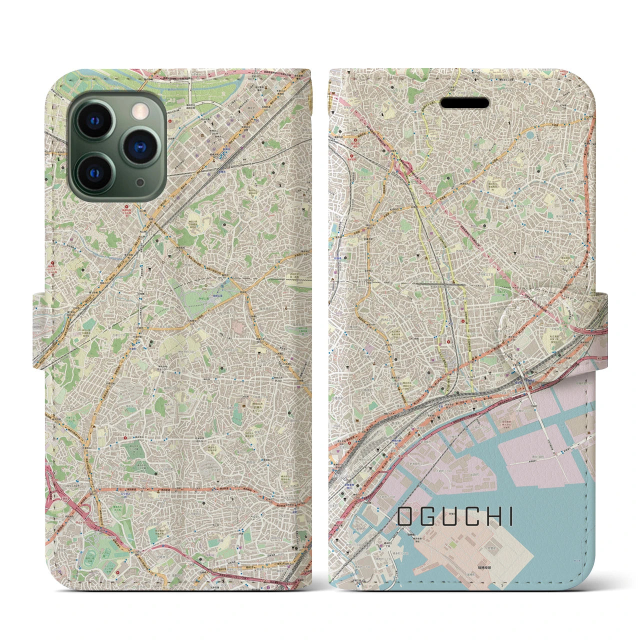 【大口(神奈川県)】地図柄iPhoneケース(手帳タイプ)ナチュラル・iPhone 11 Pro 用