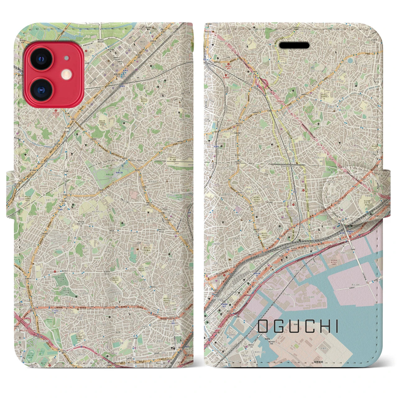 【大口(神奈川県)】地図柄iPhoneケース(手帳タイプ)ナチュラル・iPhone 11 用
