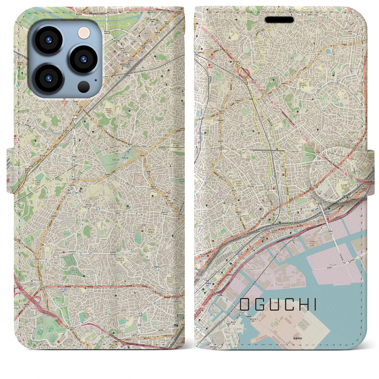 【大口(神奈川県)】地図柄iPhoneケース(手帳タイプ)ナチュラル・iPhone 13 Pro Max 用