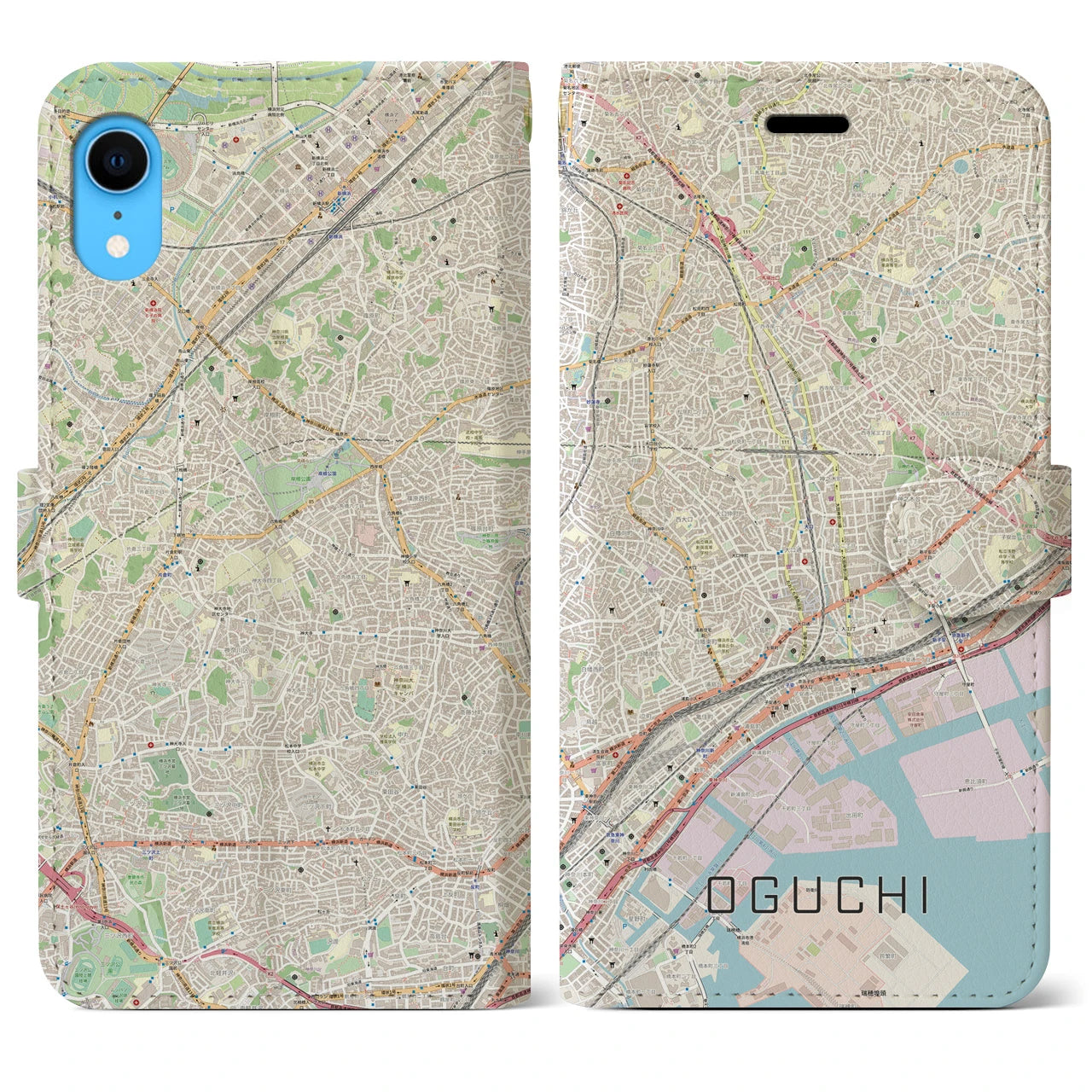 【大口(神奈川県)】地図柄iPhoneケース(手帳タイプ)ナチュラル・iPhone XR 用