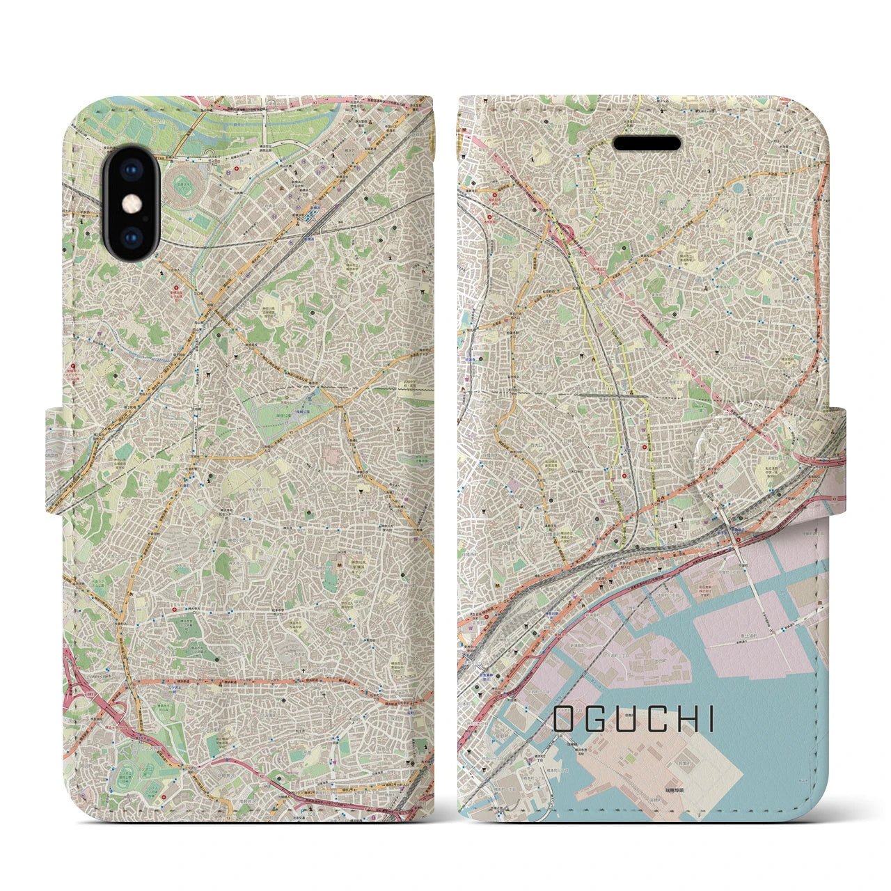 【大口(神奈川県)】地図柄iPhoneケース(手帳タイプ)ナチュラル・iPhone XS / X 用