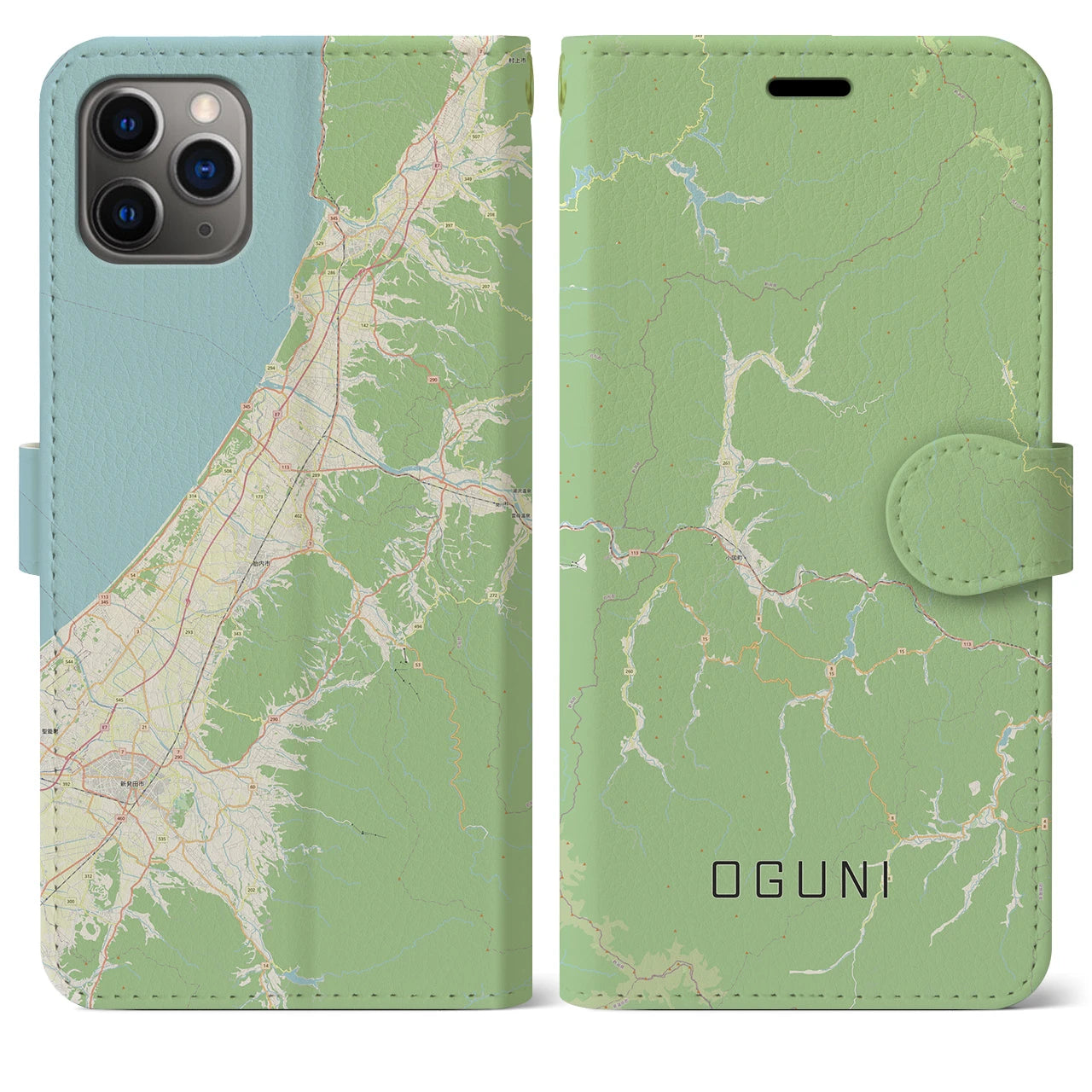 【小国(山形県)】地図柄iPhoneケース(手帳タイプ)ナチュラル・iPhone 11 Pro Max 用